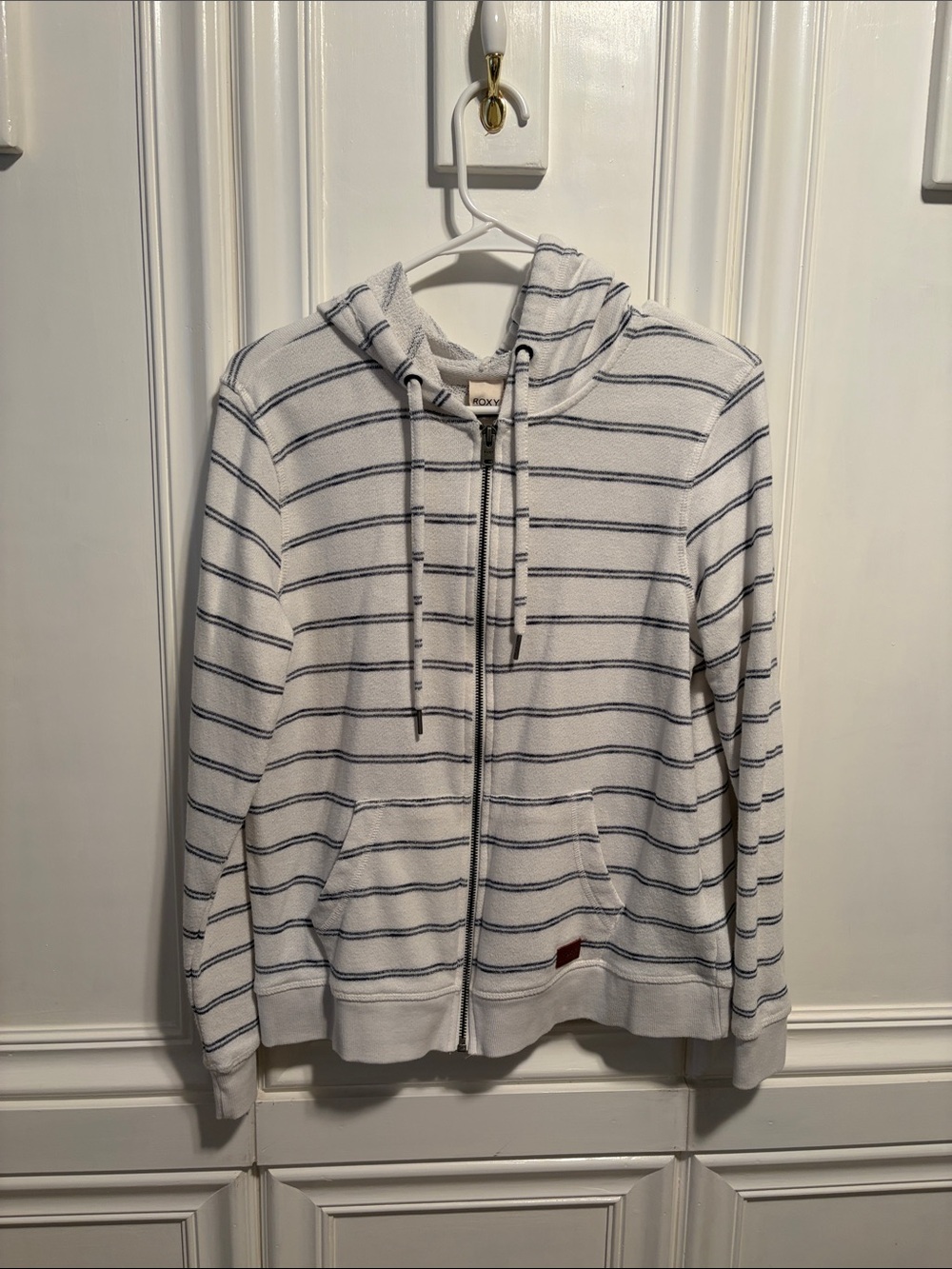 Roxy Cream and Navy Striped Zip Hoodie